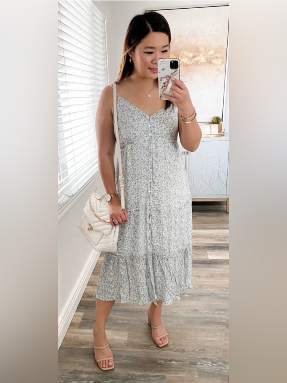 Abercrombie & Fitch Light Blue Floral Button-Front Midi Dress